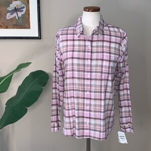 NWT Nordstrom BP Pink Plaid Button Down Top, Lightweight Cotton Viscose Blend